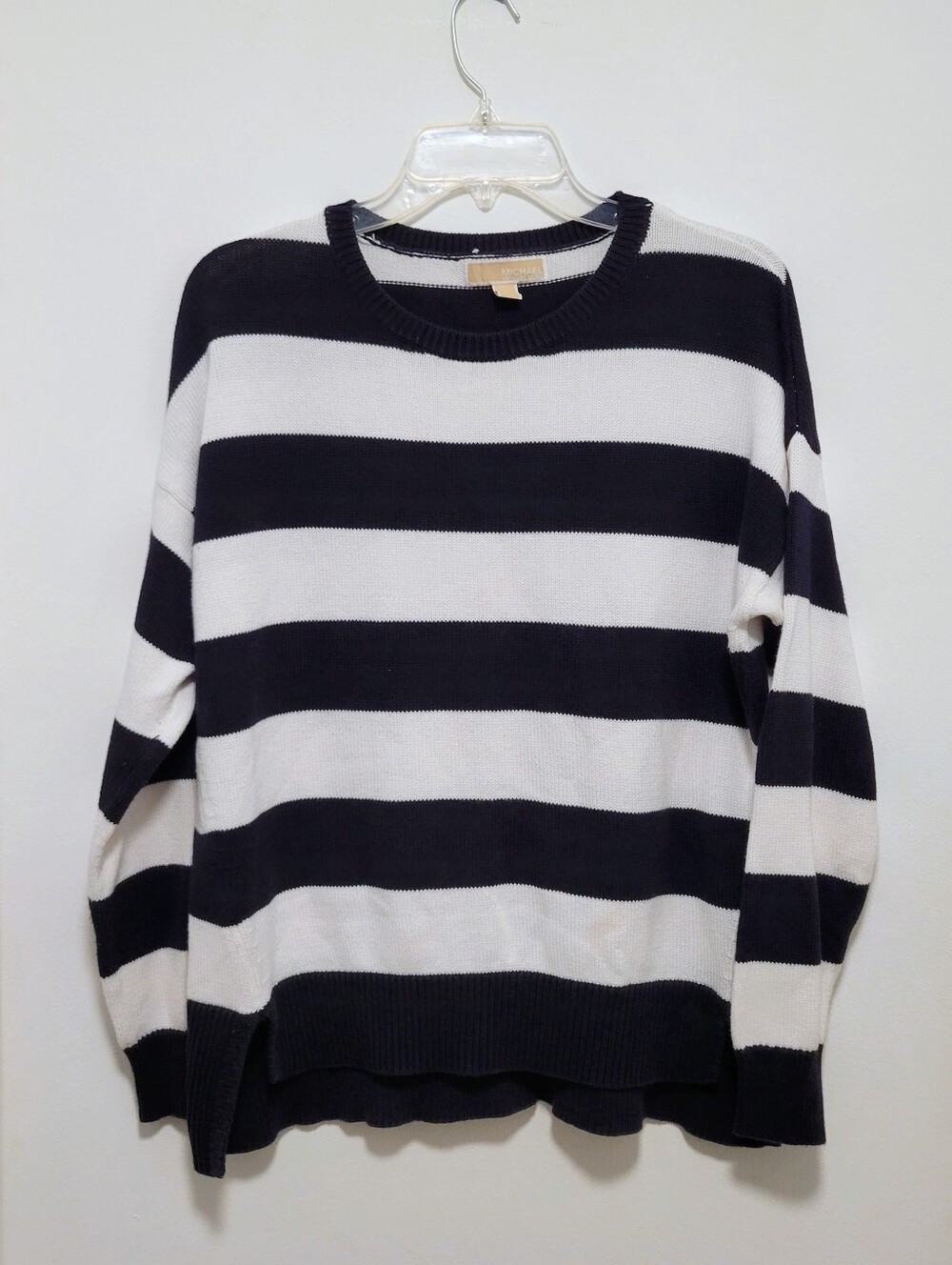 Michael Kors Chunky Nautical Navy White Stripe Knit Crewneck Sweater Women's L